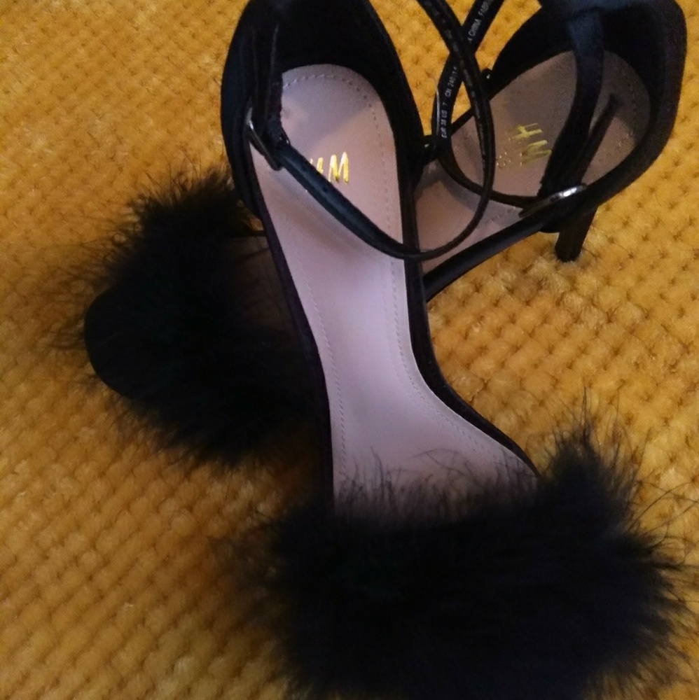 H/M black fuzzy heels.